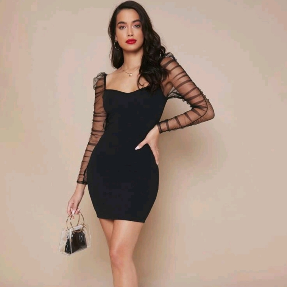 Black Mesh Sleeve bodycon dress 🖤